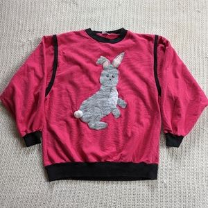 VTG EMJAY UK Cotton Bunny Rabbit Applique Sweater Women's Large Pink Easter